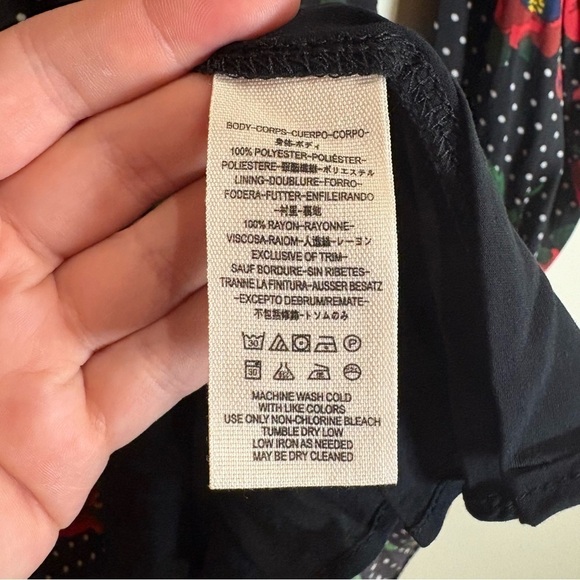 FREE PEOPLE Morning Light Mini Dress - Black Polka Dot & Red Poppy Floral Size 2 - Picture 8 of 9